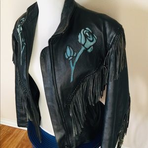 Leather Rose Fringe Jacket